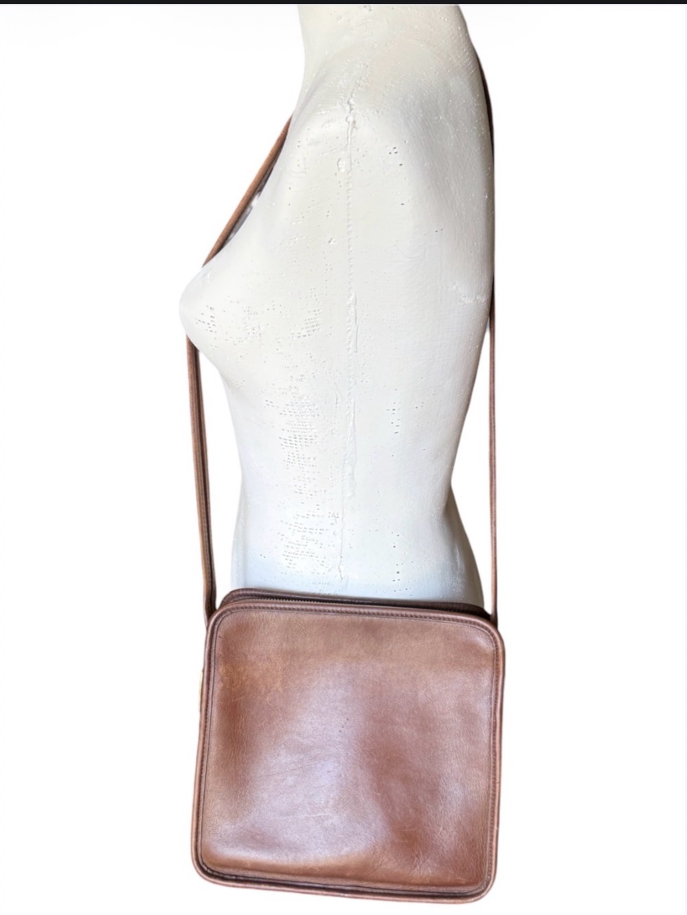 Vintage Coach North South Legacy Compartment crossbody bag British tan leather